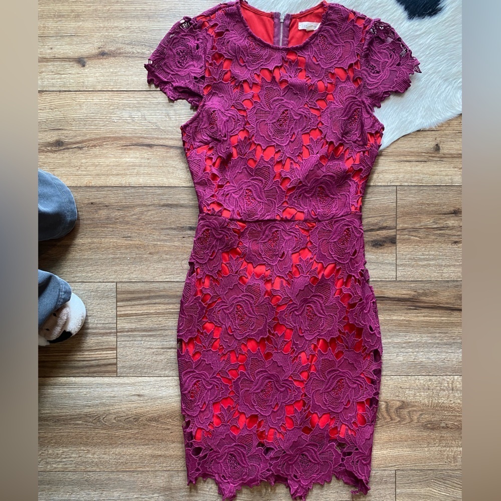 Just me Ruffle Sleeve floral Lace Sheath Dress